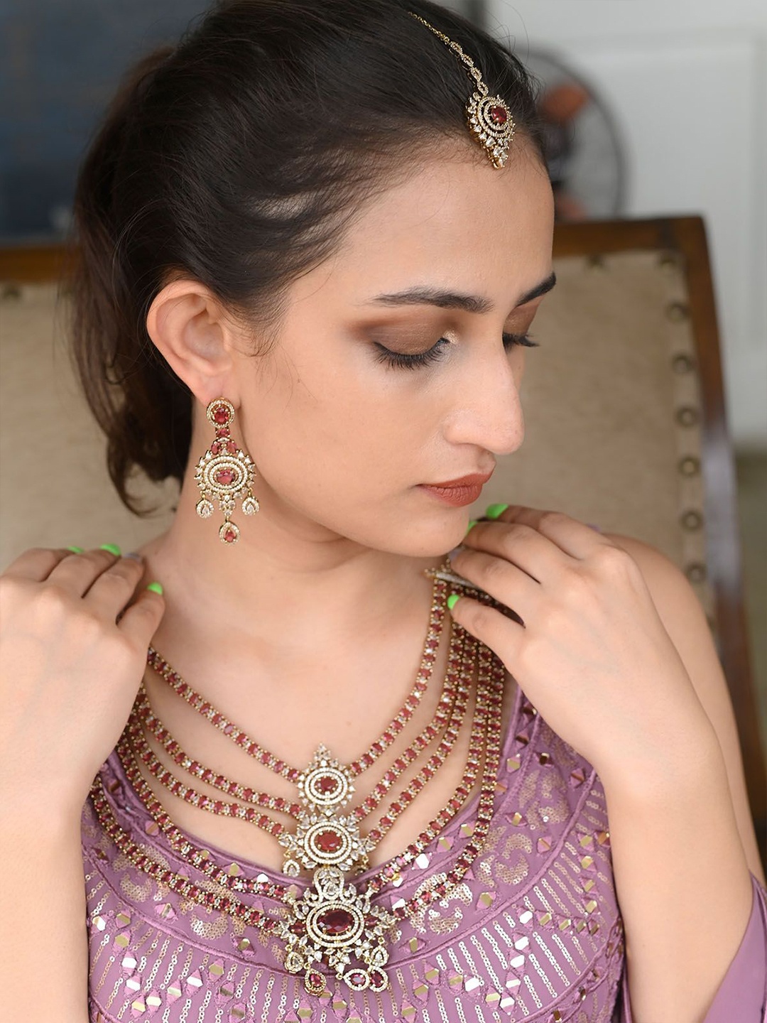 

ODETTE Gold-Plated Cubic Zirconia Studded Jewellery Set