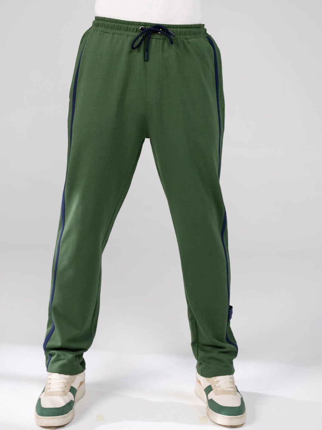 

EDRIO Men Cotton Striped Relaxed Fit Track Pants, Olive