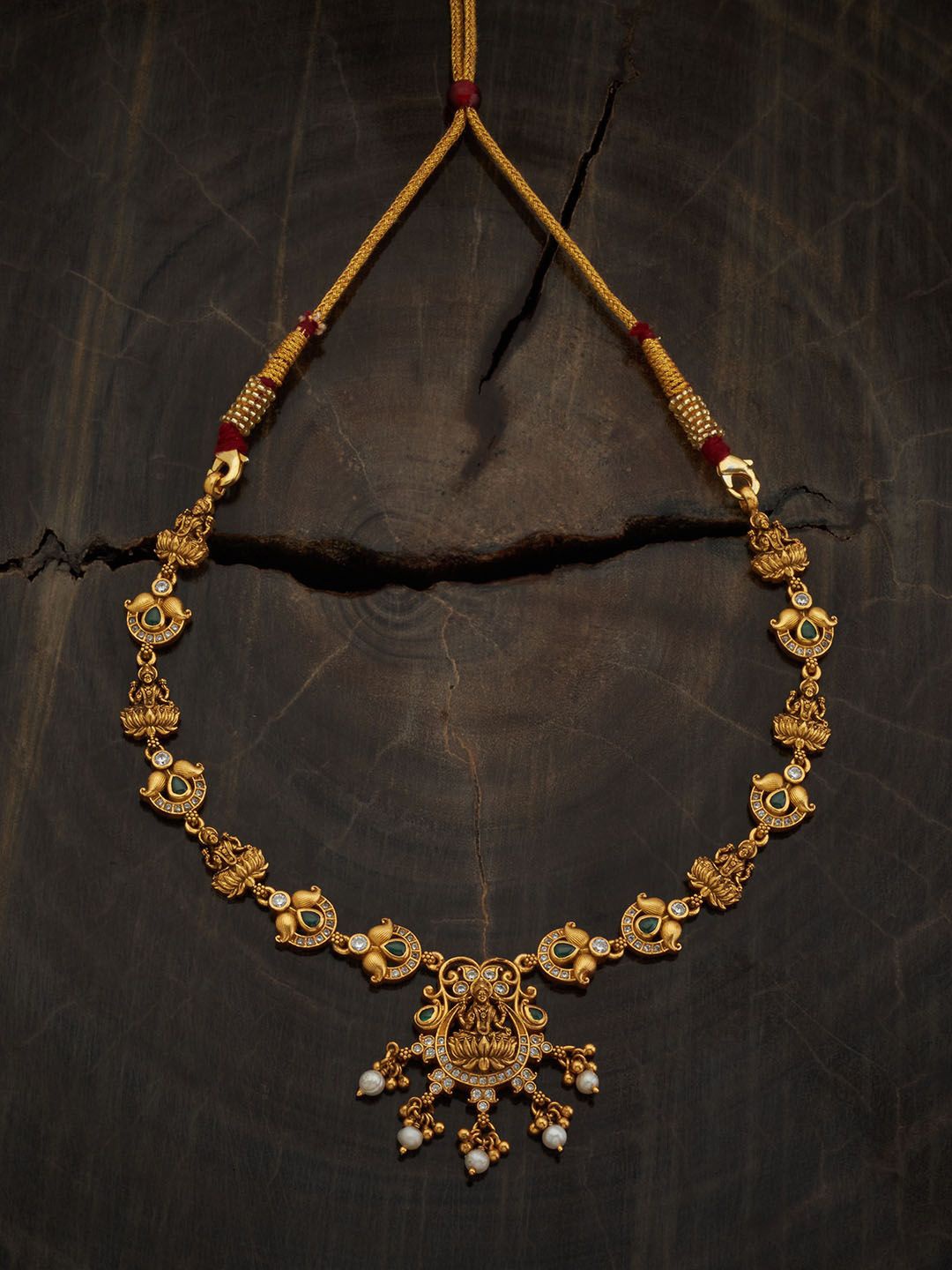 

Kushal's Fashion Jewellery 92.5 Pure Silver Gold-Plated Temple Necklace