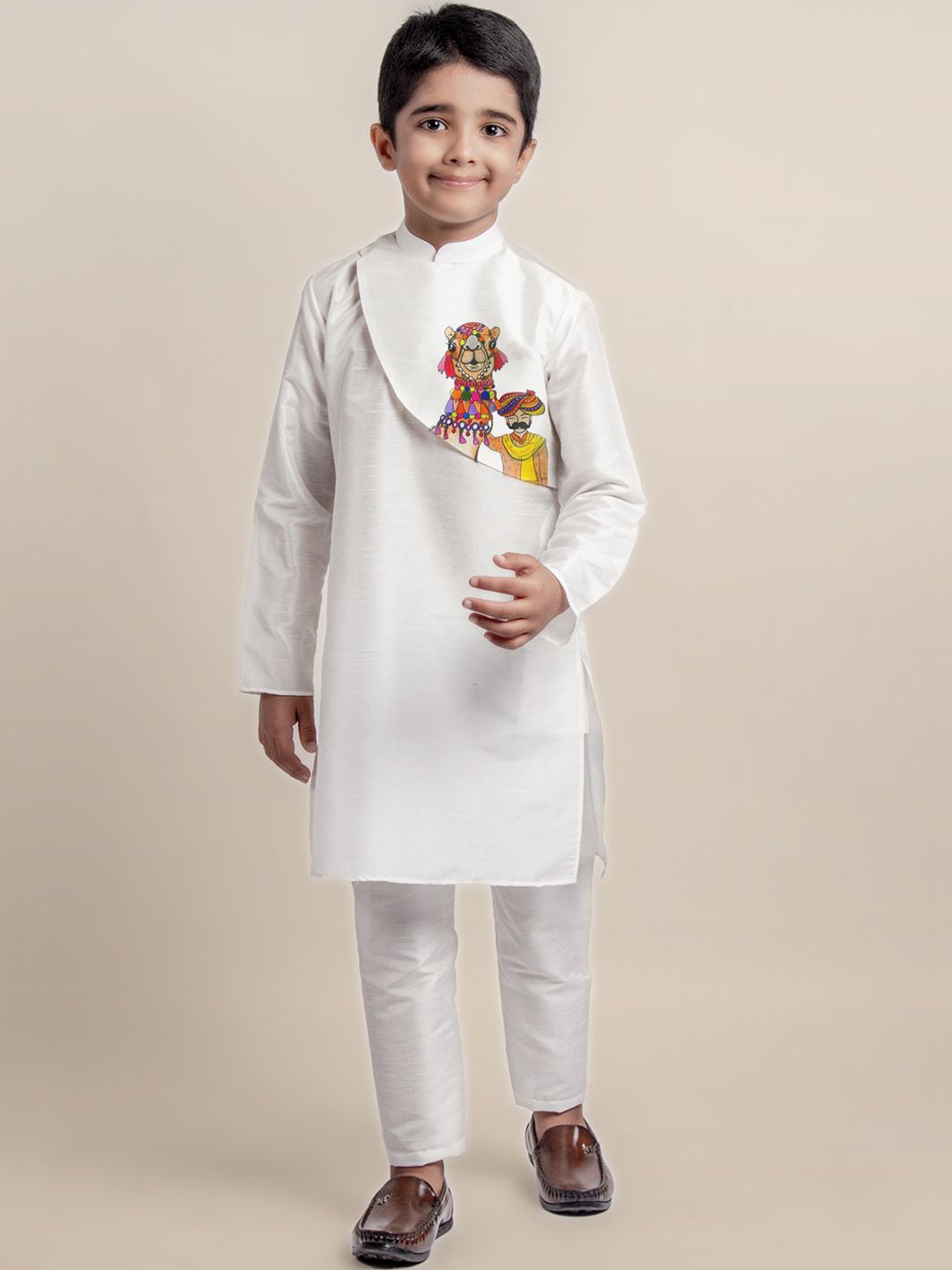 

DEVOILER Boys Ethnic Motifs Printed Kurta With Pyjamas, White