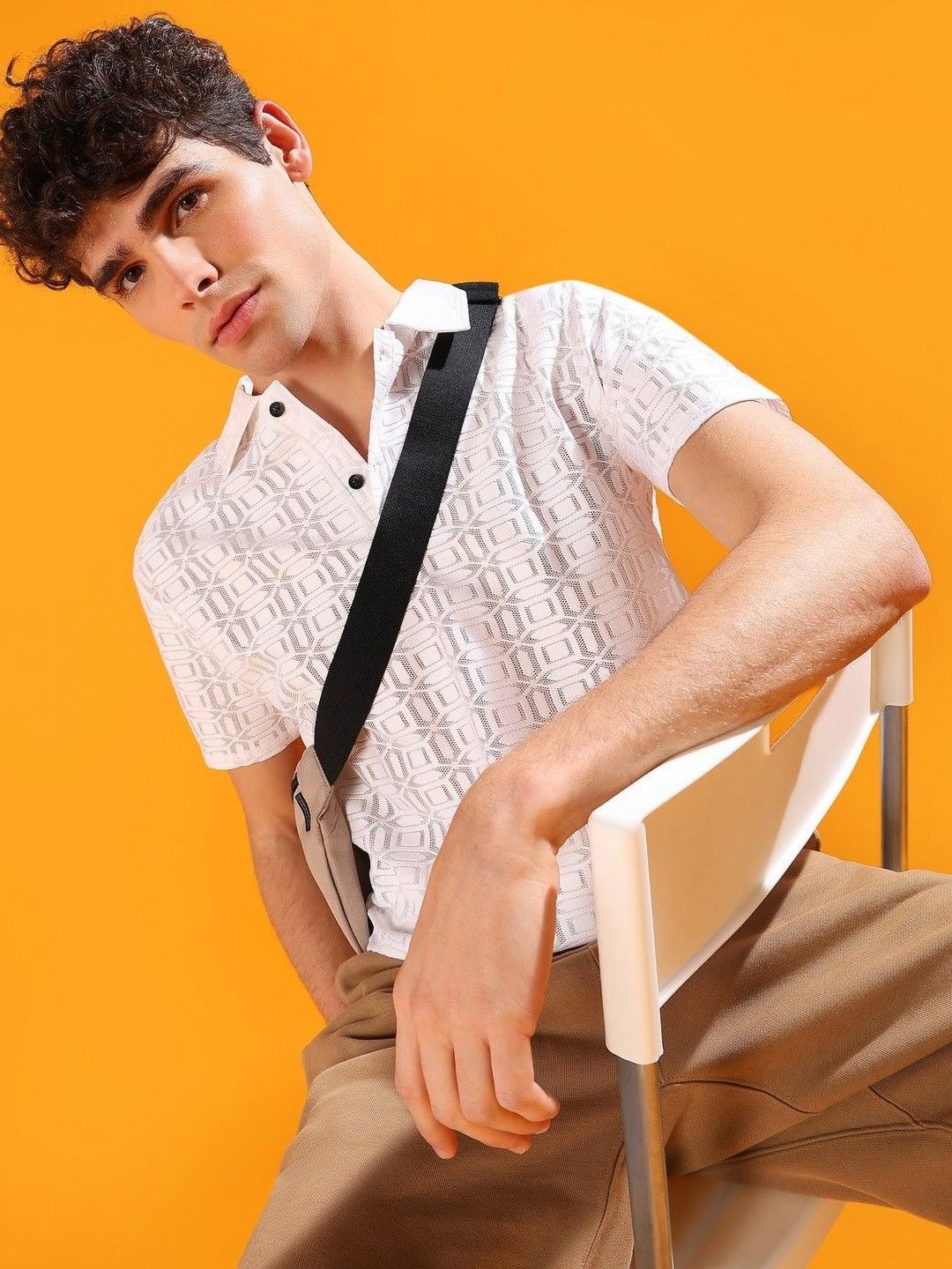

INDICLUB Men Polo Collar Pockets T-shirt, White