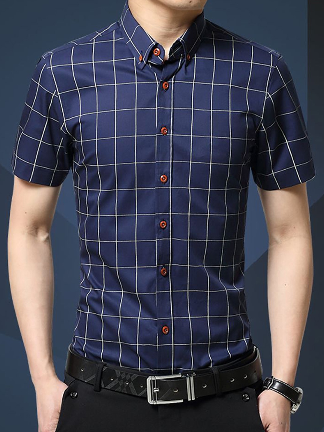 

StyleCast x Revolte Men Opaque Checked Casual Shirt, Blue