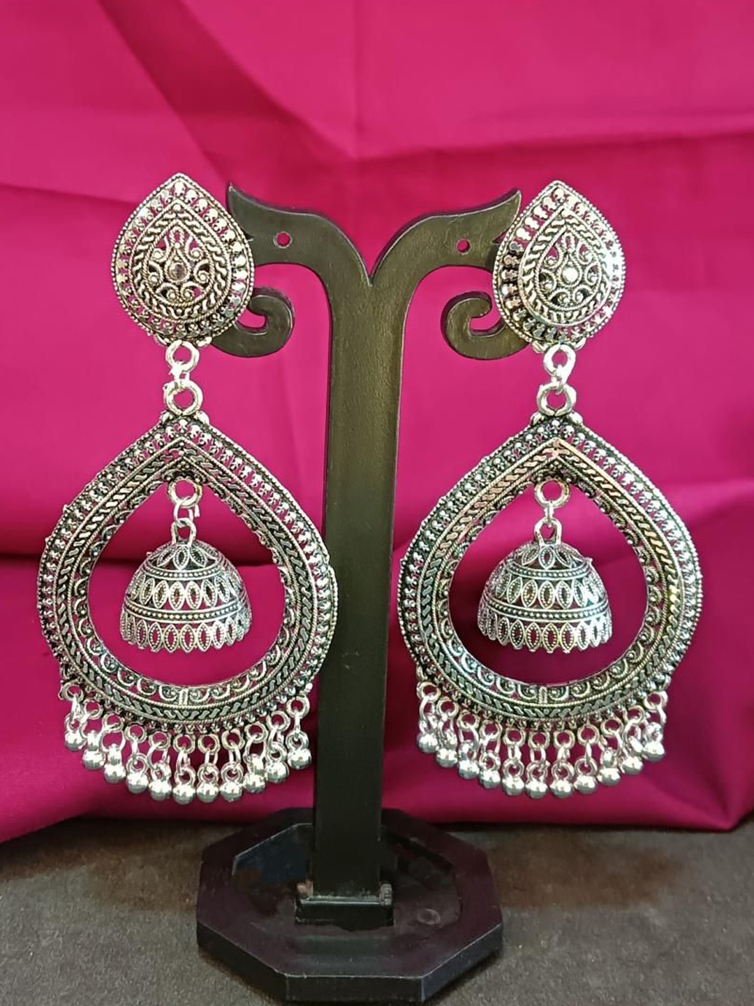 

Efulgenz Rhodium Plated Contemporary Jhumka Earrings, Silver