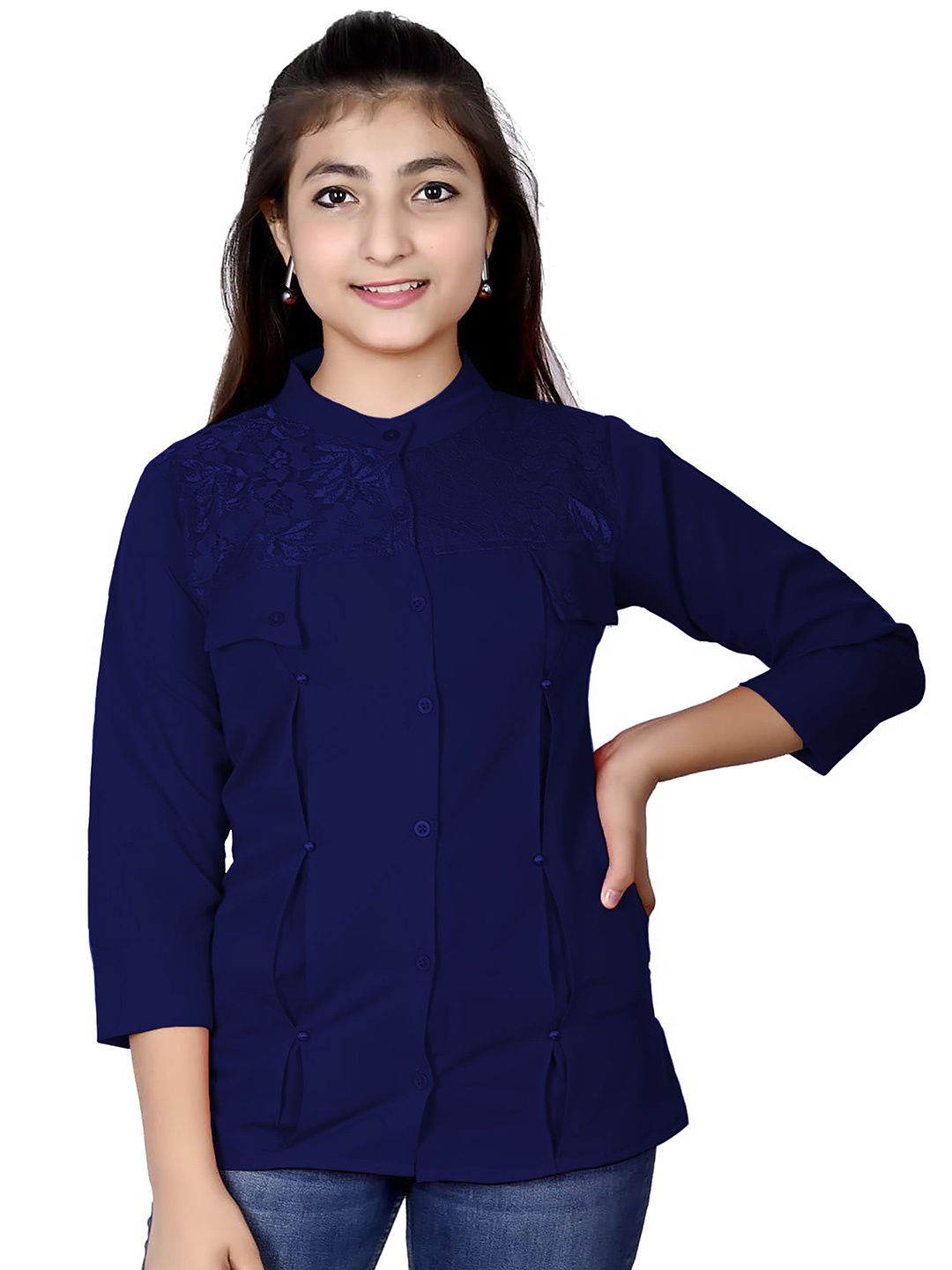 

FELLAMO Girls Slim Fit Opaque Casual Shirt, Blue