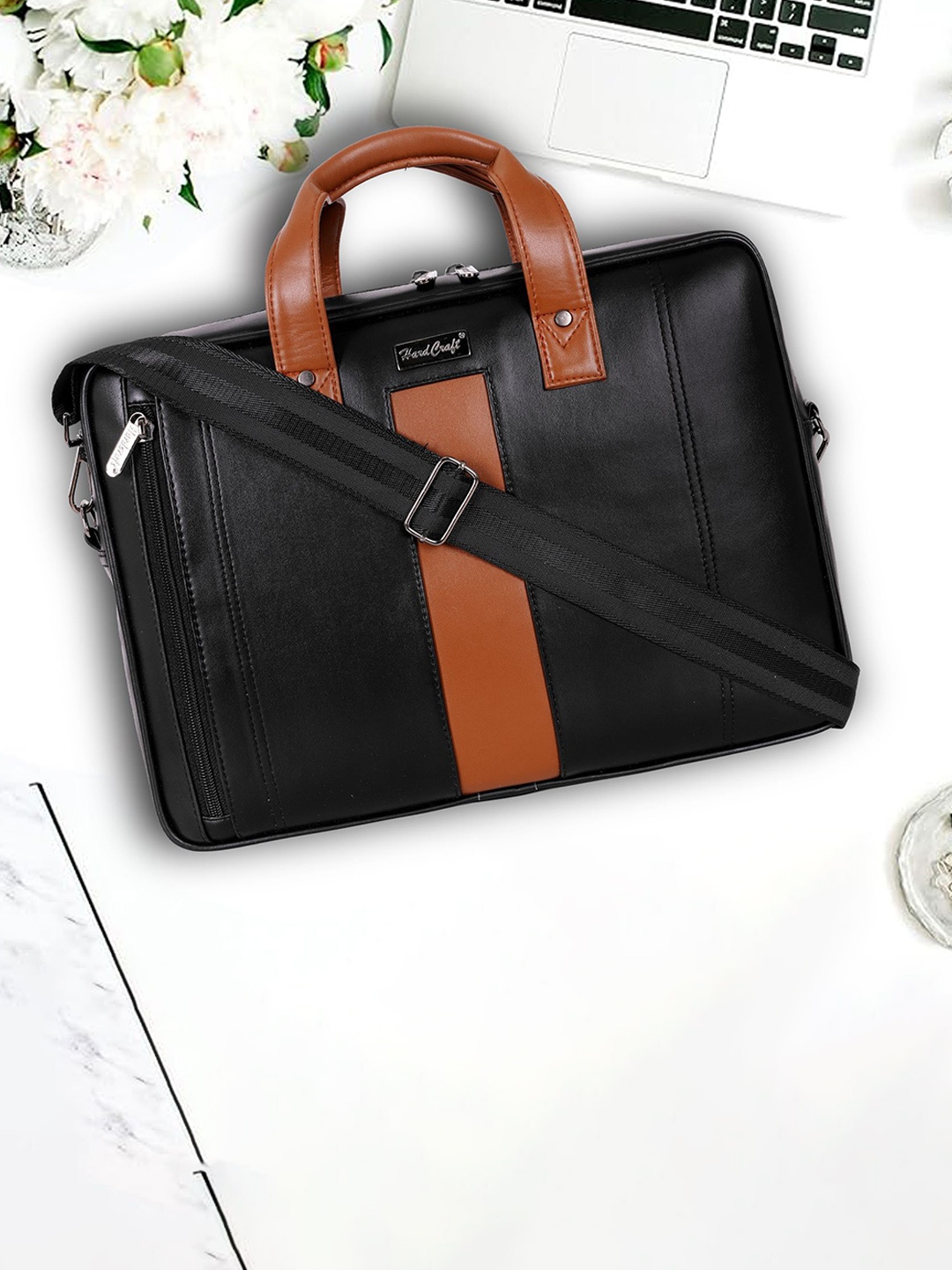 

HARD CRAFT Men PU Laptop Bag, Black