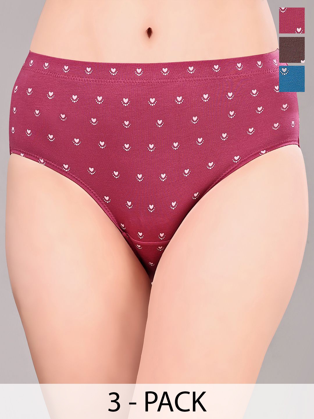 

Soie Women Pack Of 3 Printed Low Rise Hipster Briefs, Blue