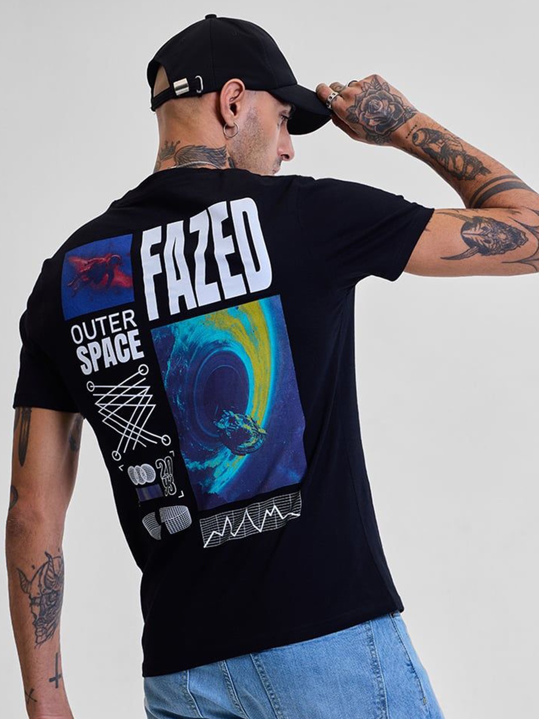 

Snitch Men Graphic Printed Round Neck Cotton Slim Fit T-shirt, Black
