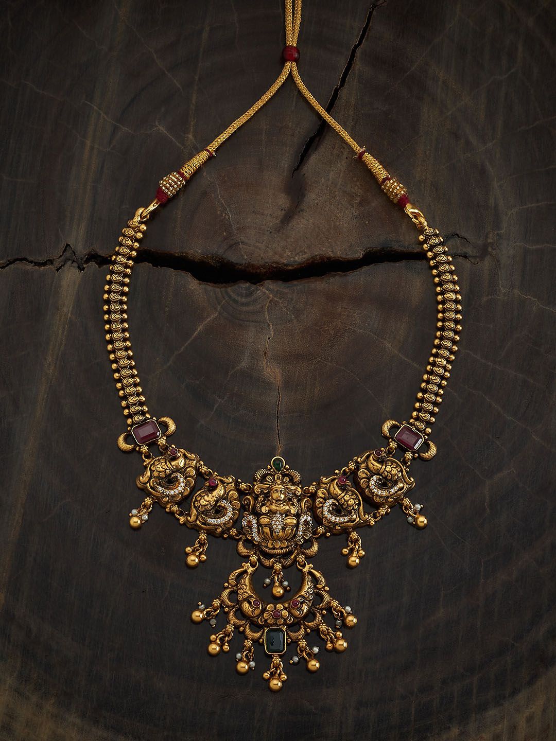 

Kushal's Fashion Jewellery 92.5 Pure Silver Gold-Plated Stone Studded Temple Necklace