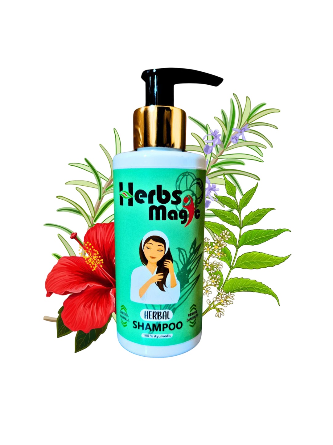 

Herbs Magic 100% Ayurvedic Herbal Shampoo Helps In Hair Growth & Thickness - 300 ml, Green