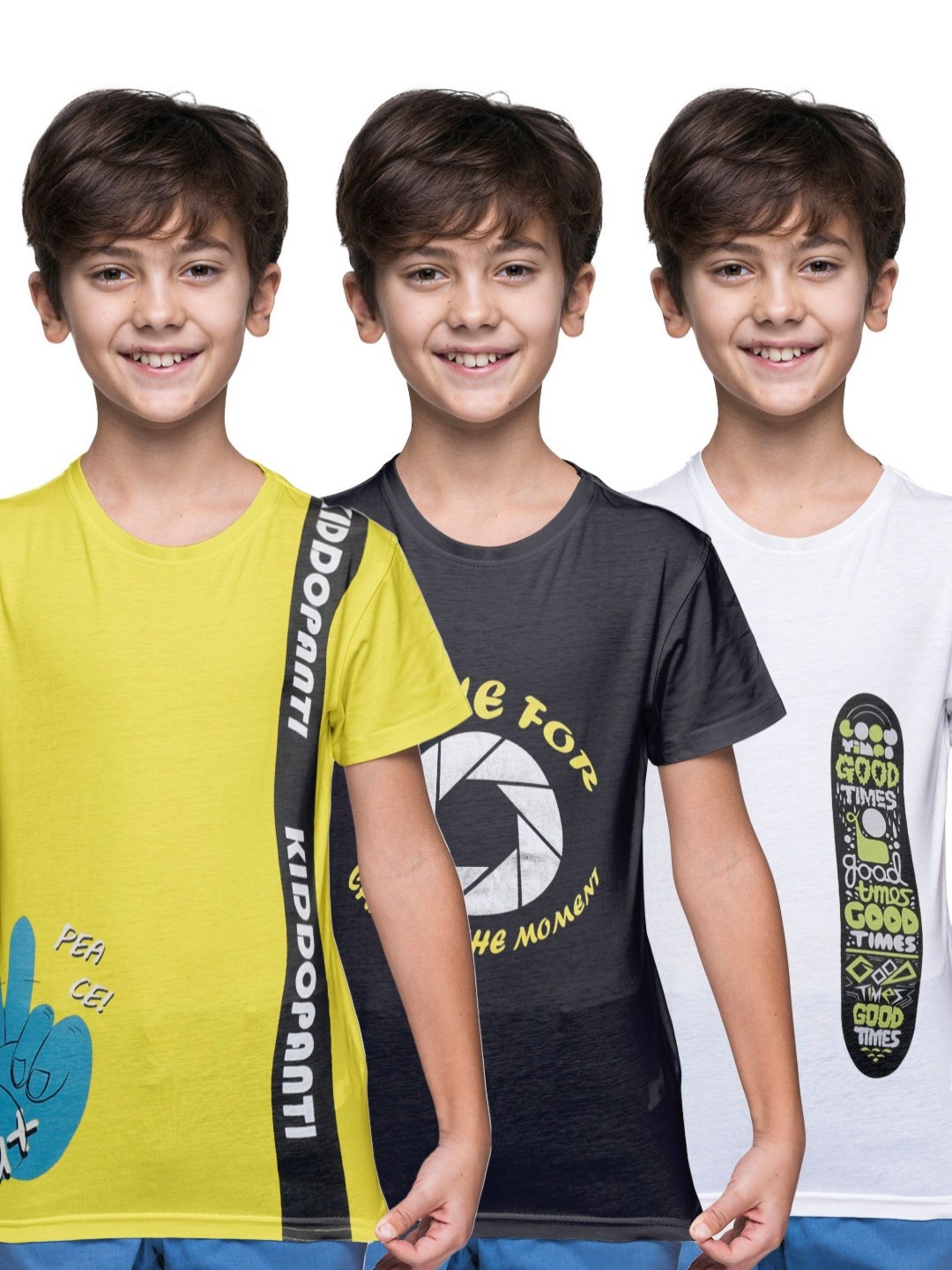 

KiddoPanti Boys 3 Printed Raw Edge T-shirt, Yellow