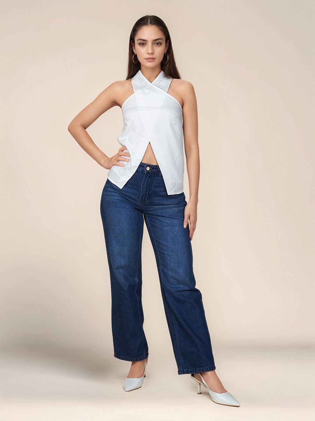 

Zink London Women's Solid Halter Neck Top, White