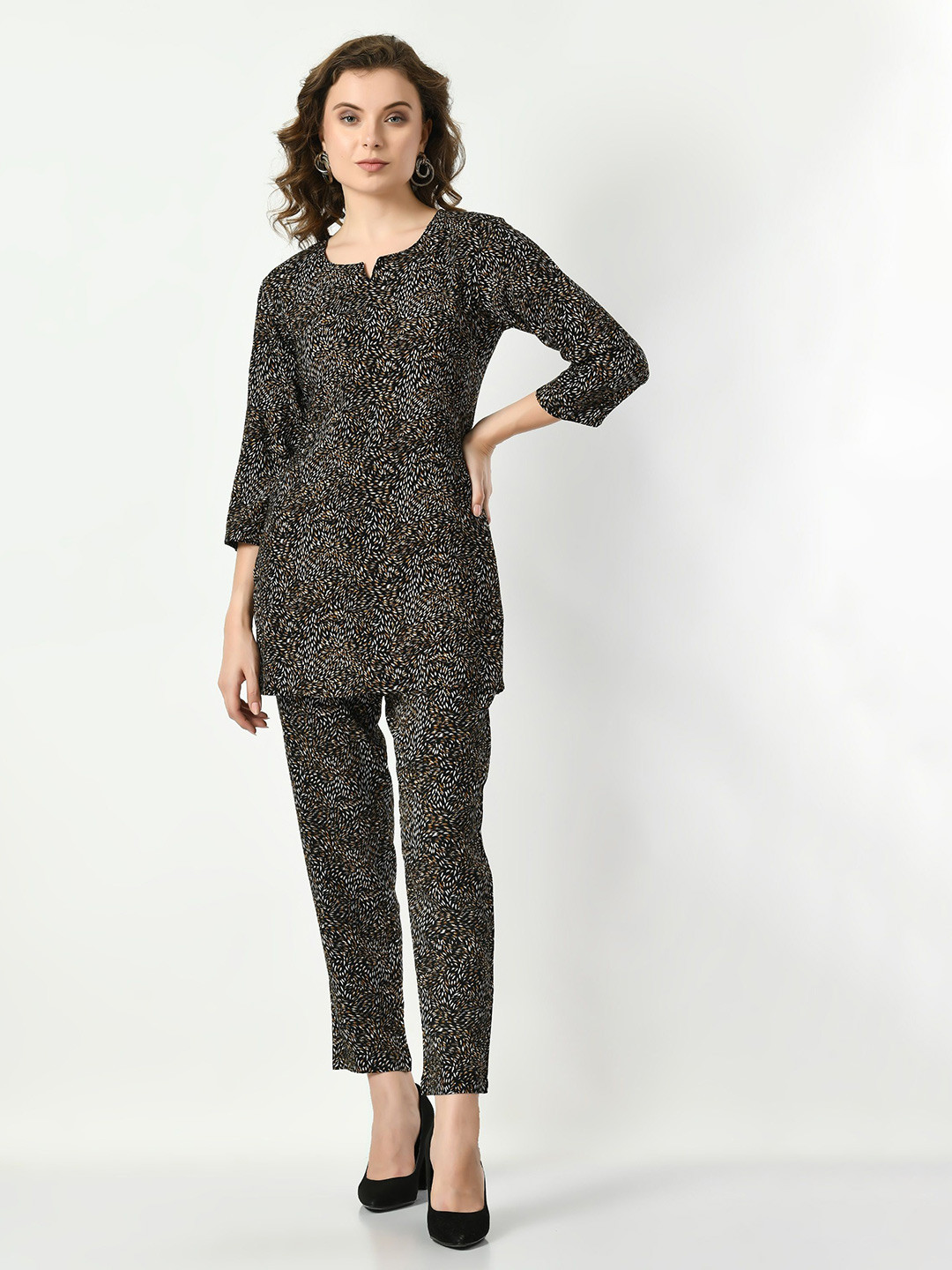 

VAPPSYAM Printed Pure Cotton Tunic With Trouser Co-Ords, Black