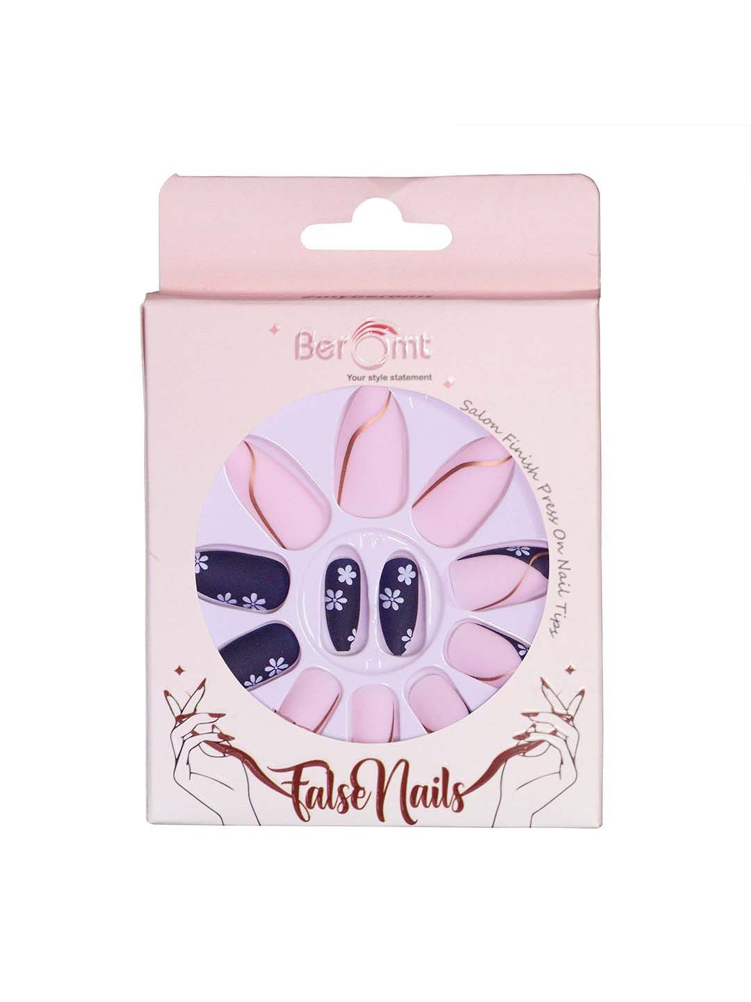 

BEROMT Set Of 12 Press On Artificial Nails With Nail Glue & Filler Shade - BFN329FN, Pink