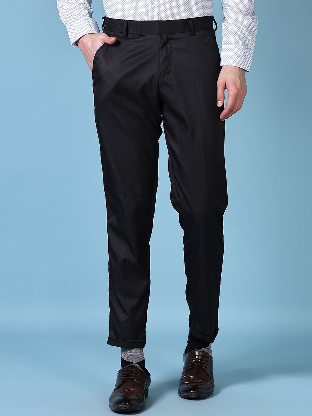 

J White by Vmart Men Solid Mid-Rise Formal Trousers, Black