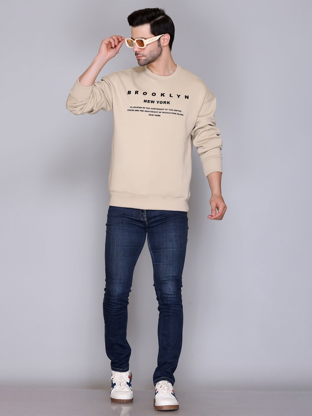 

Antiloop Men Printed Pullover Sweatshirt, Beige