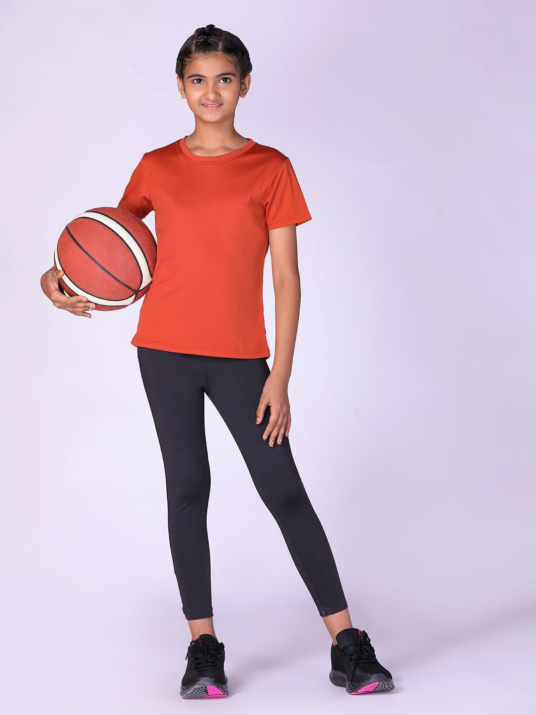 

UMILDO Girls Round Neck T-shirt with Leggings, Rust
