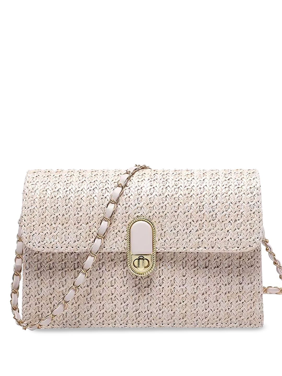 

StyleCast Checked Structured Sling Bag with Cut Work, Cream