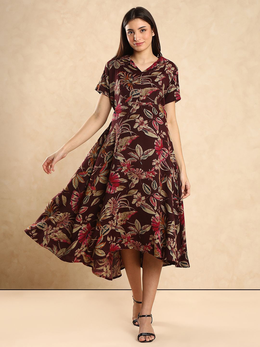 

Aanyor Women Floral Printed Maternity Fit & Flare Dress, Maroon