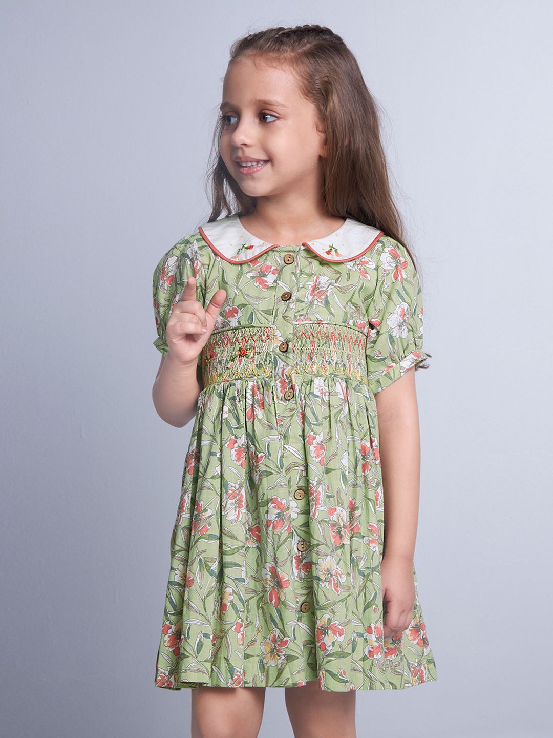 

Soleilclo Girls Cotton Floral Printed Fit & Flare Dress, Green
