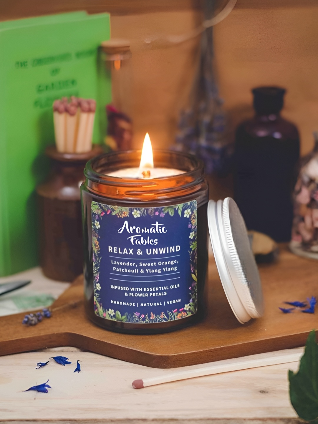 

Aromatic Fables White & Navy Blue Lavender Scented A Peaceful Christmas Jar Candle