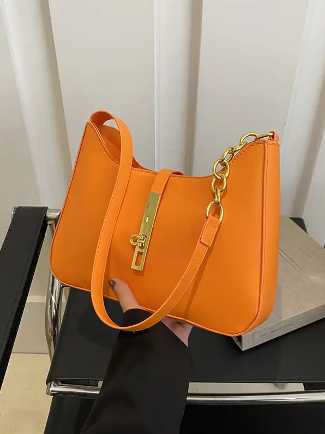 

StyleCast Checked Structured Sling Bag with, Orange