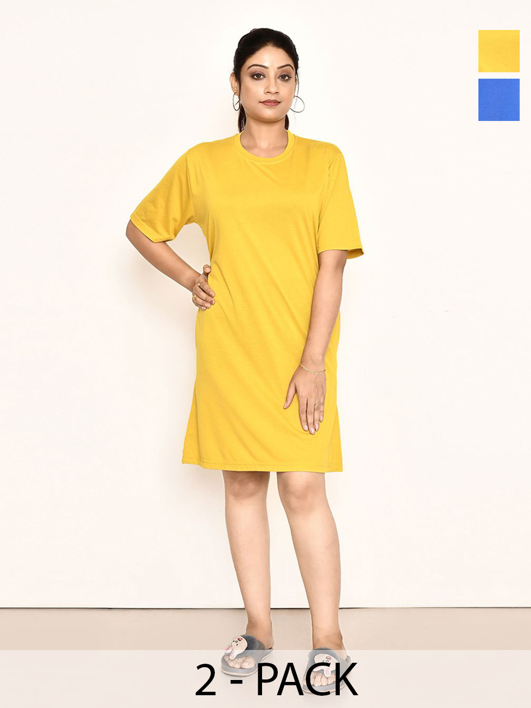 

RAPL Women Pack Of 2 Round Neck T-shirt Nightdress, Blue