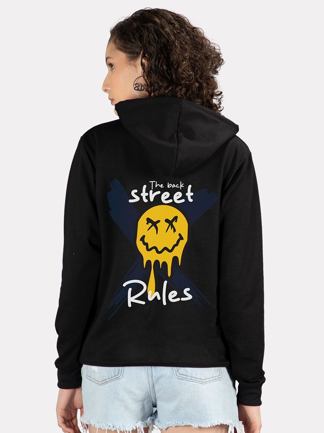 

Mad Over Print Women Printed Hooded Sweatshirt, Black