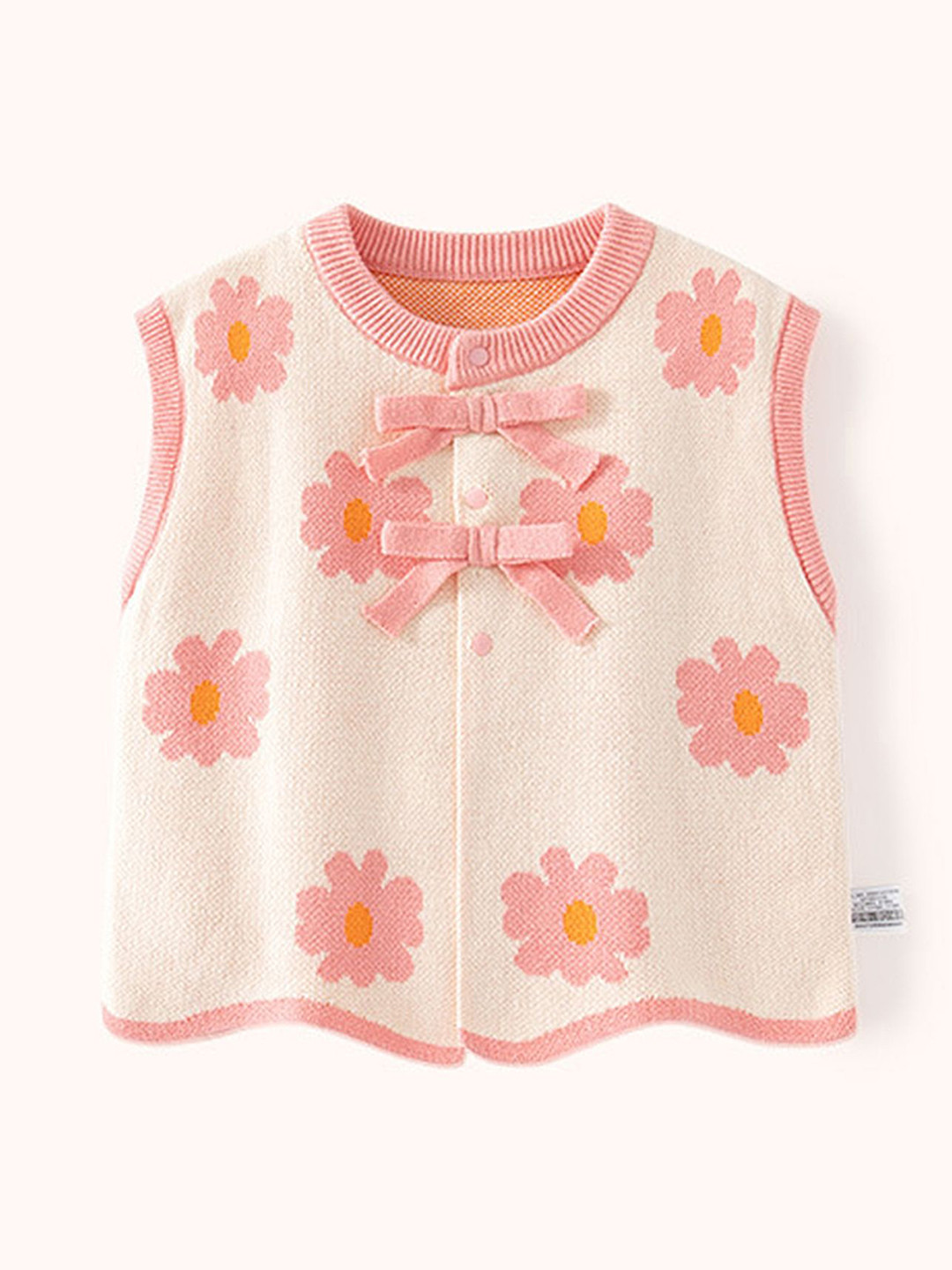 

LULU & SKY Girls Floral Printed Cotton Sweater Vest, Pink