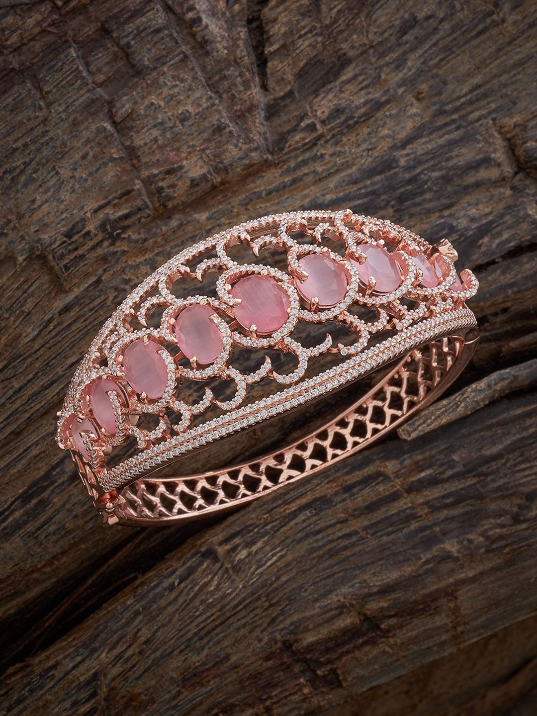 

Kushal's Fashion Jewellery Rose Gold-Plated Zircon Cuff Bracelet