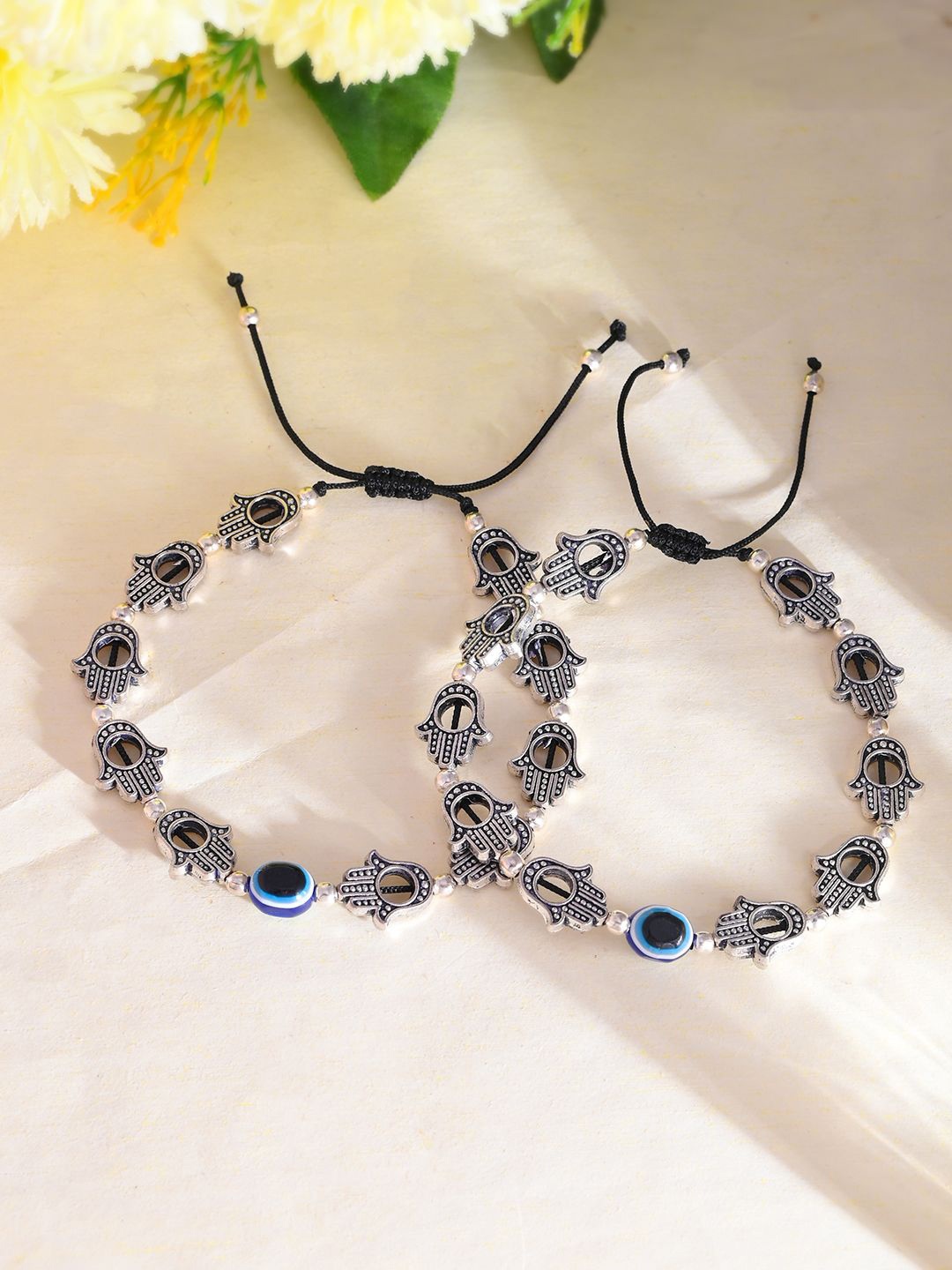 

Silvermerc Designs Silver-Plated Evil Eye Beaded Anklets