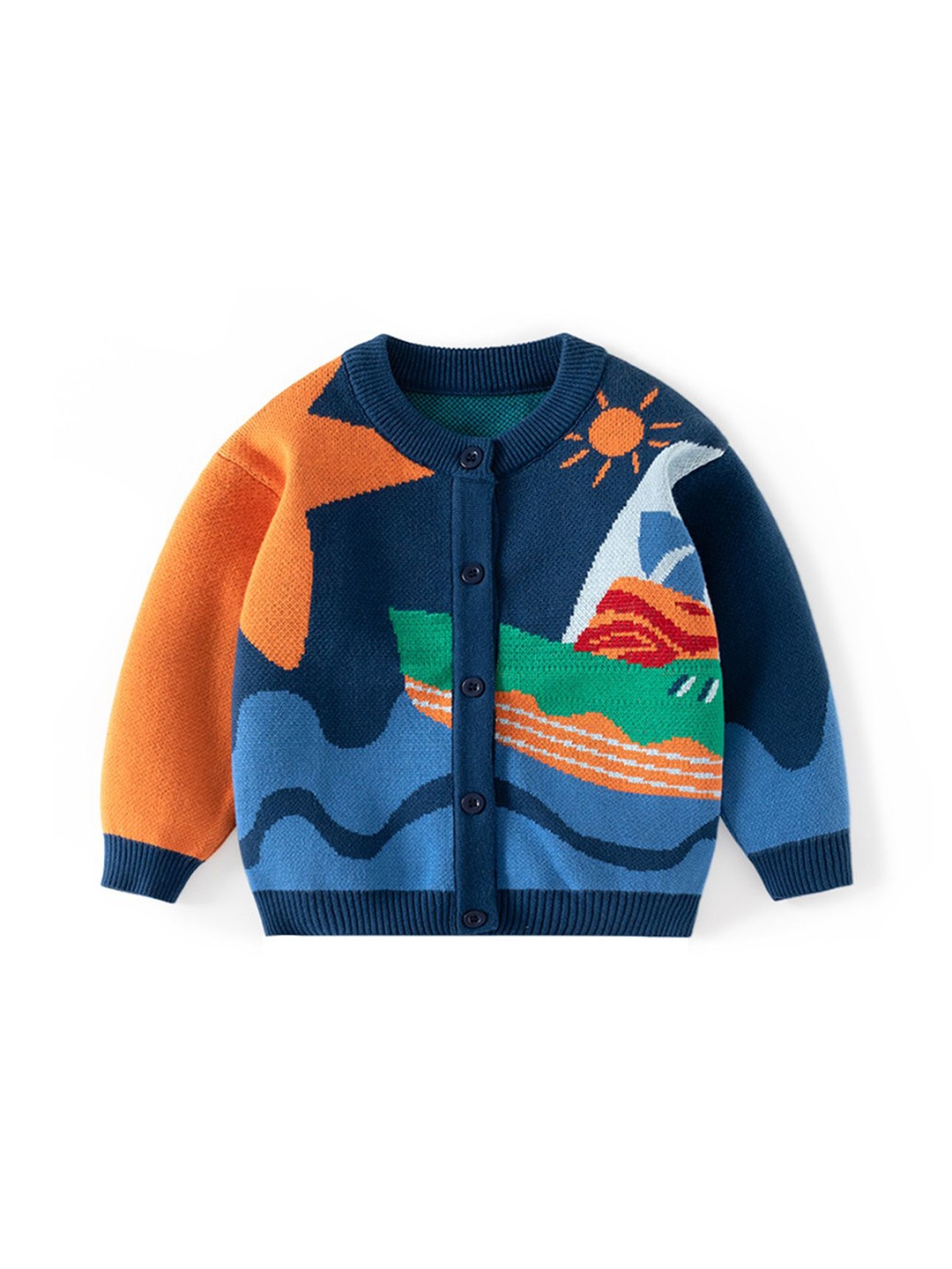 

LULU & SKY Boys Colourblocked Cotton Cardigan, Blue