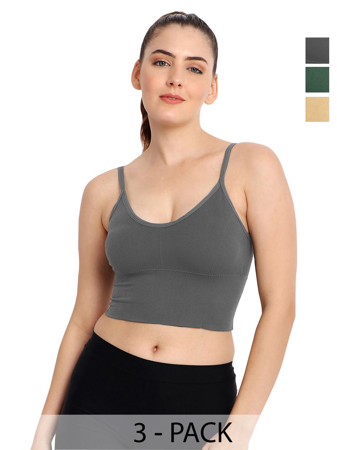 

FiveFlag Pack Of 3 Full Coverage Lightly Padded Workout Bra, Green
