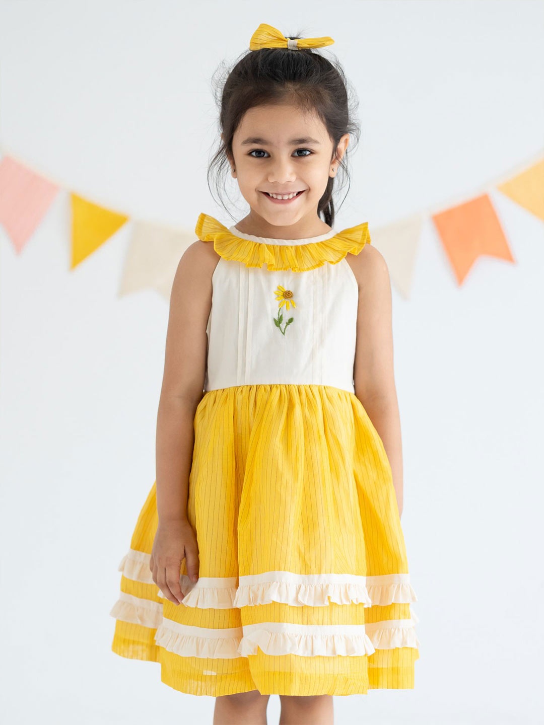 

Soleilclo Girls Cotton Striped Fit & Flare Dress, Yellow