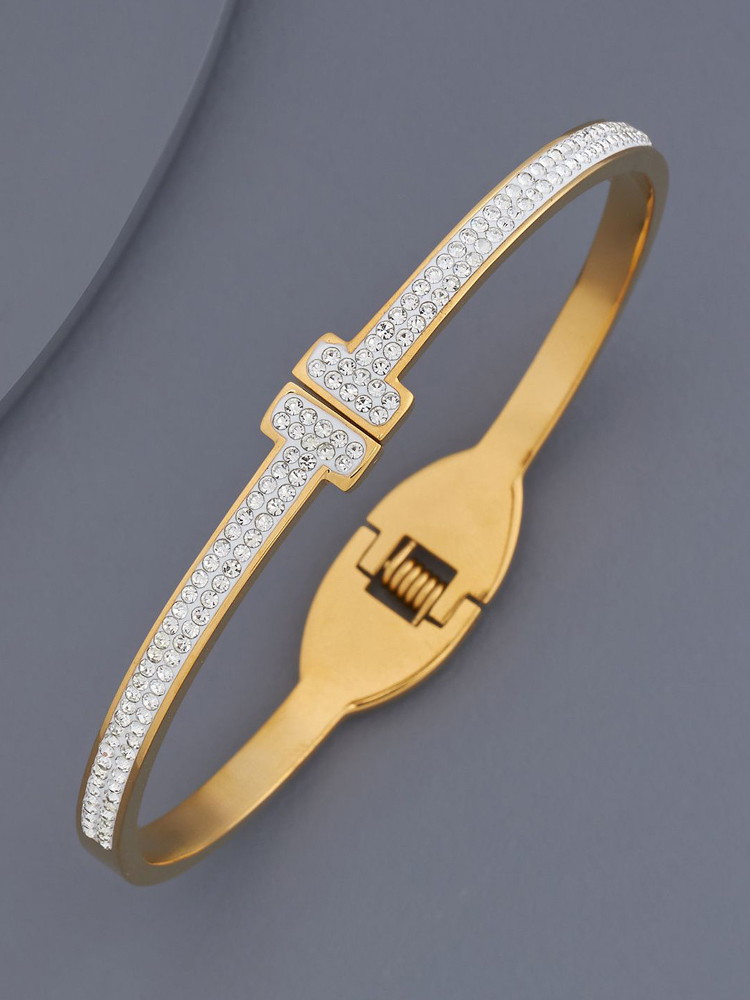 

Kushal's Fashion Jewellery Gold-Plated Stone Studded Kada Bracelet