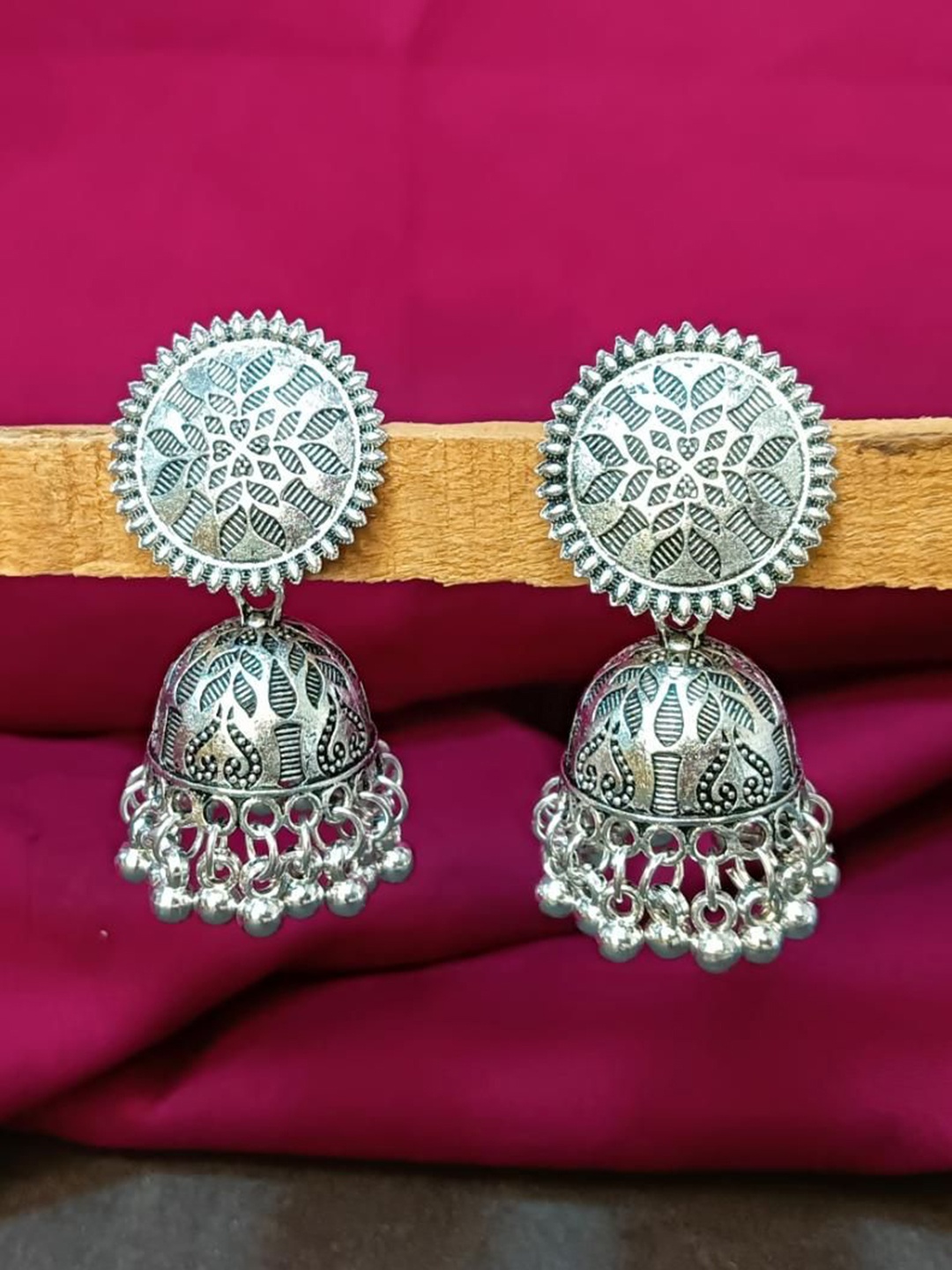 

Efulgenz Rhodium-Plated Contemporary Jhumka Earrings, Silver