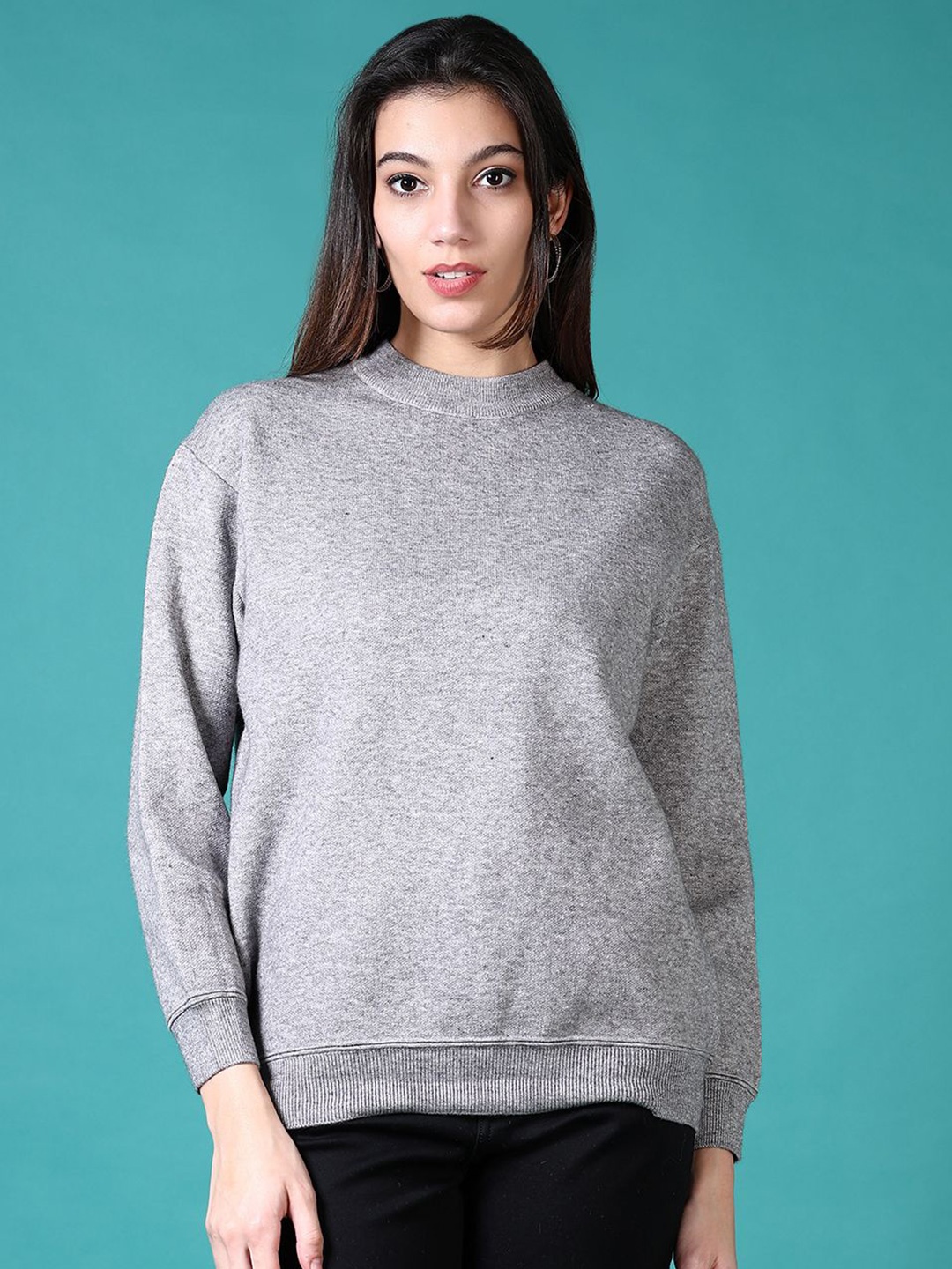 

V-Mart Women Round Neck Long Sleeves Pullover Sweaters, Grey