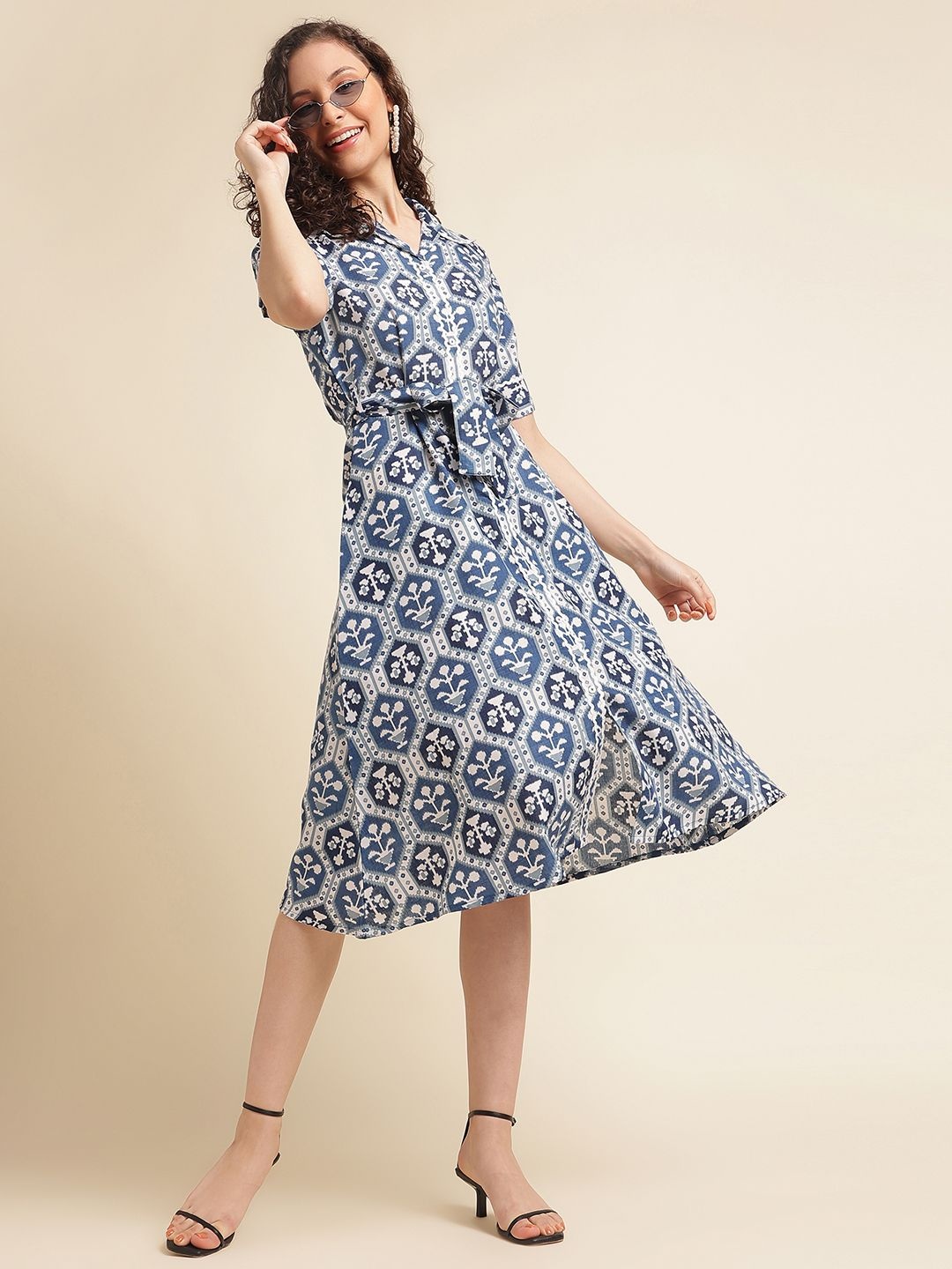 

DressBerry Embellished Print Fit & Flare Dress, Blue