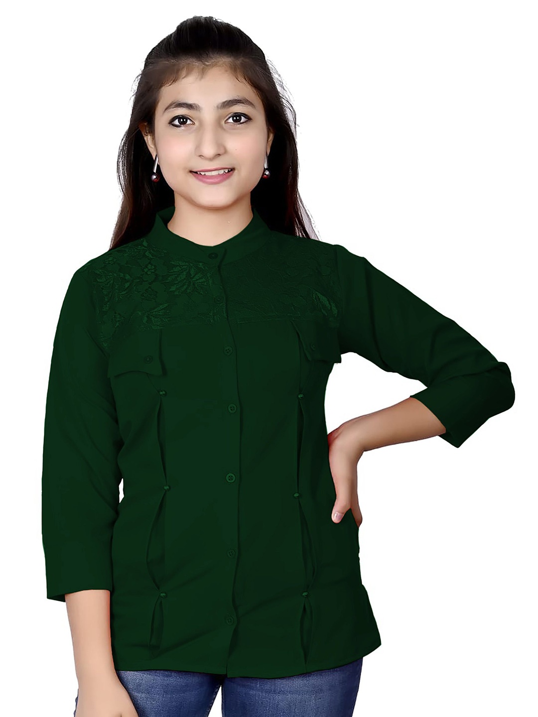 

FELLAMO Girls Slim Fit Opaque Casual Shirt, Green