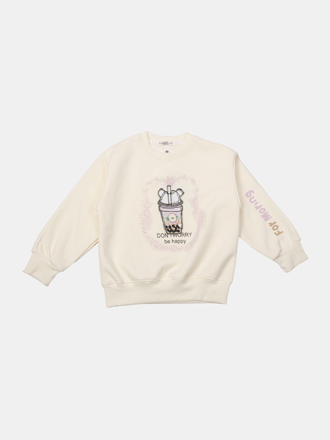 

Albion By CnM Girls Cotton Printed Long Sleeves Round Neck Casual Sweatshirt, Cream