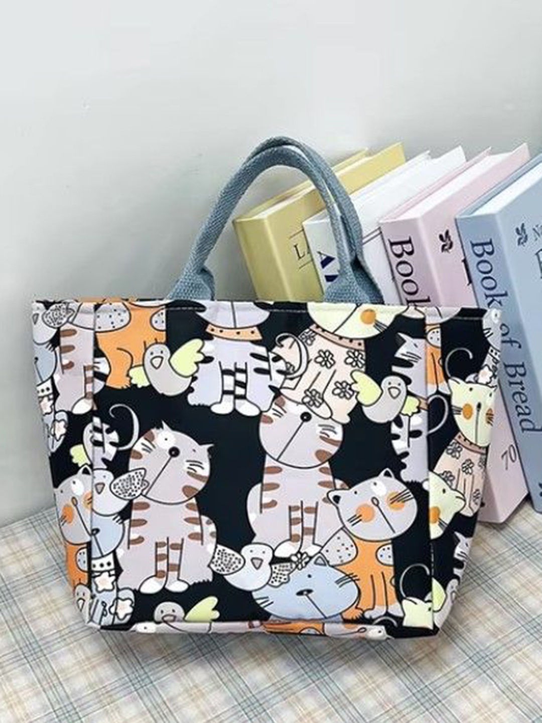 

StyleCast Black Graphic Printed Cotton Structured Handheld Bag