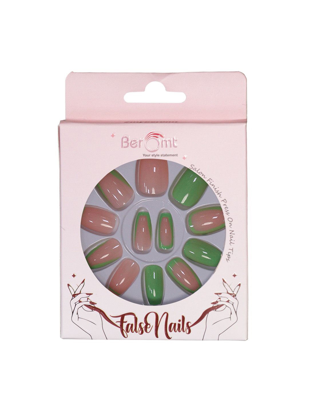 

BEROMT Set Of 16 Press On Nail Tip With Application Kit - BFN532CN, Green