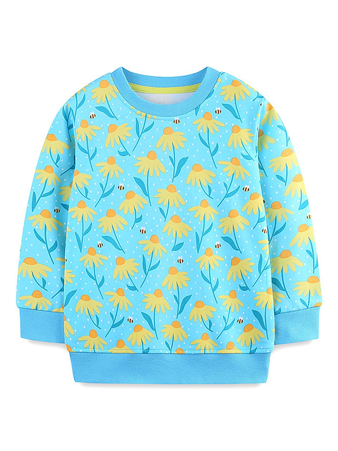 

LULU & SKY Girls Floral Printed Pure Cotton Long Sleeves Sweatshirt, Blue