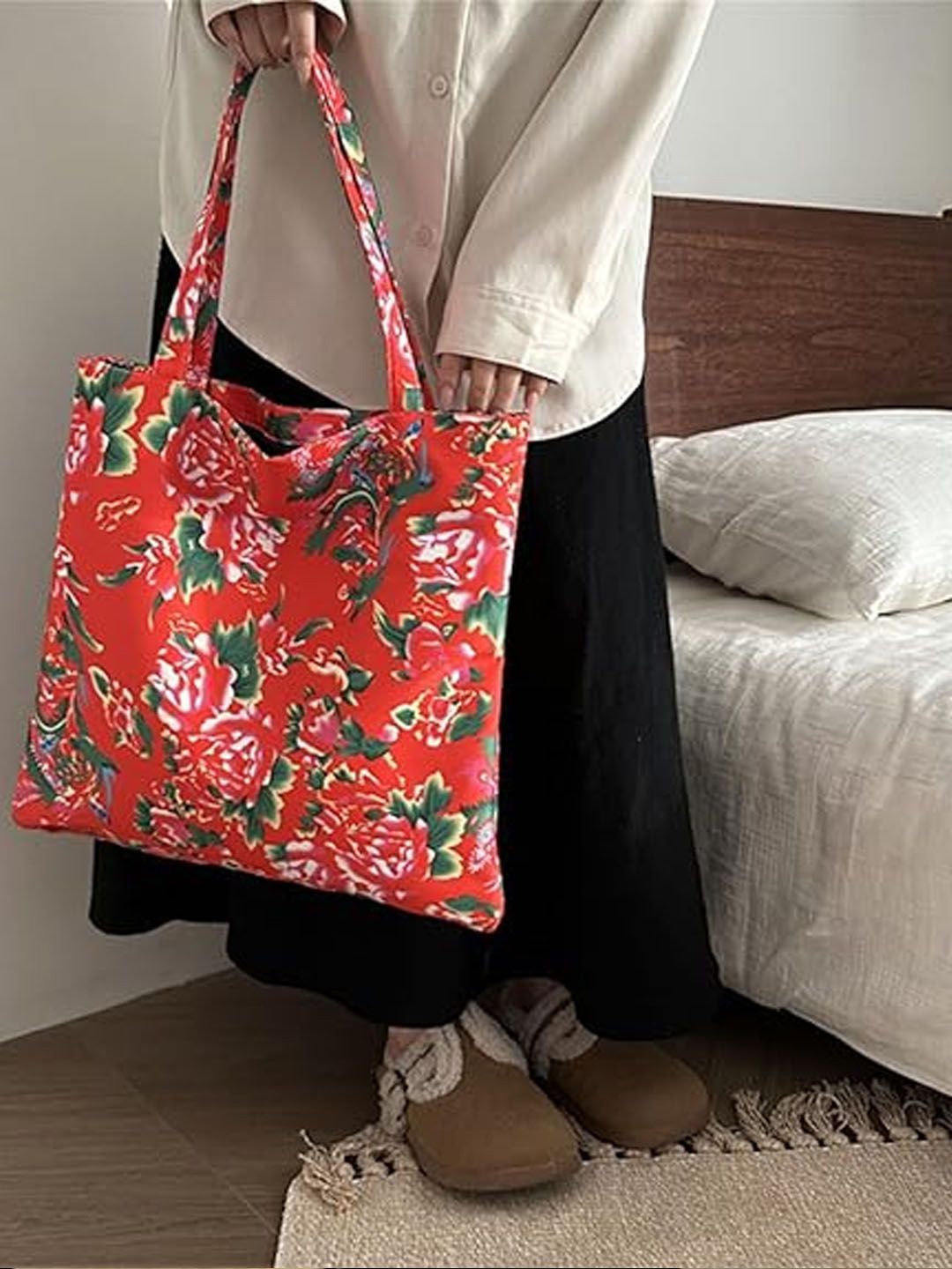 

StyleCast Red Floral Printed Structured Tote Bag
