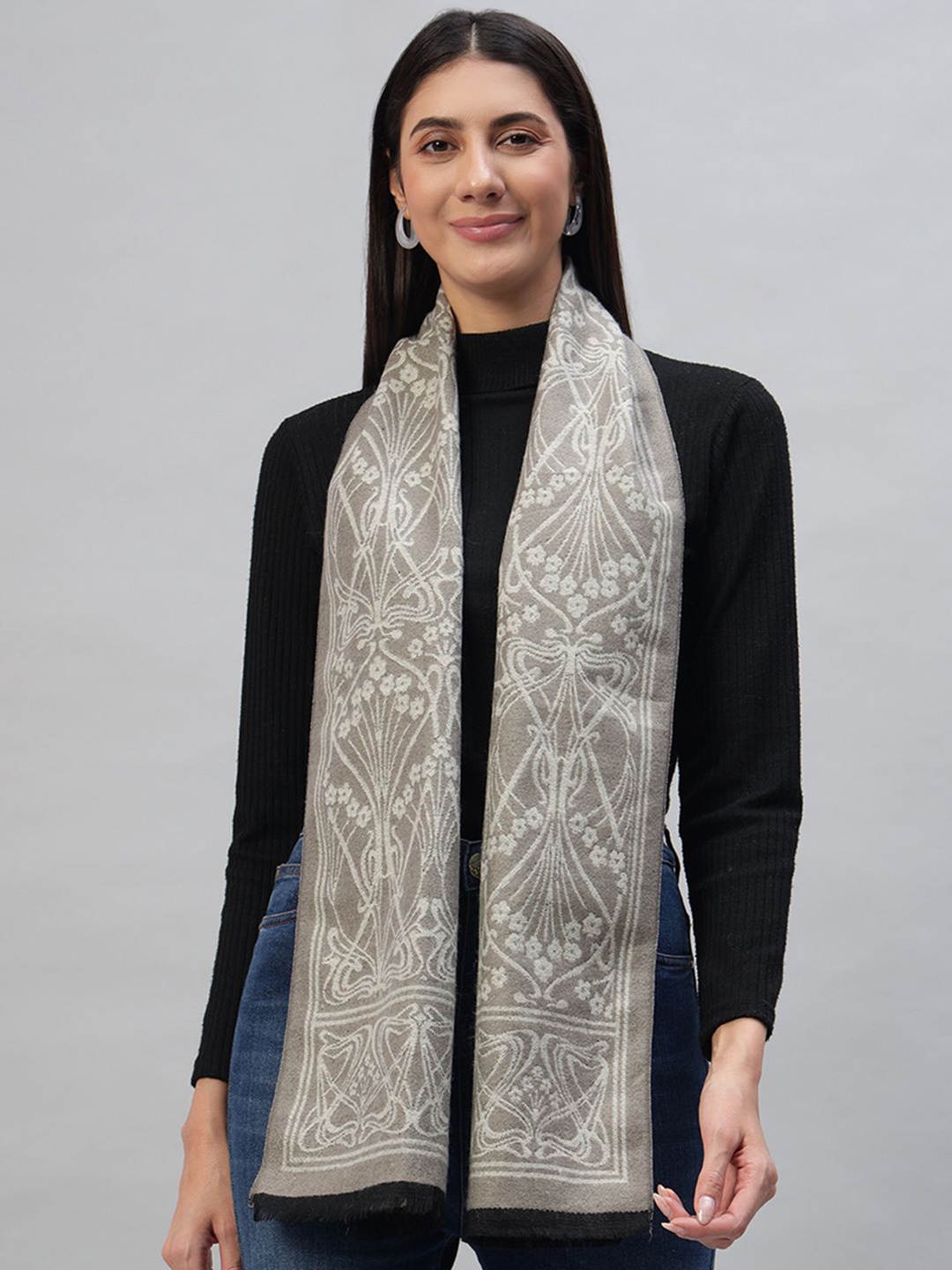 

HANDICRAFT PALACE Women Self Design Tasselled Wool Scarf, Beige