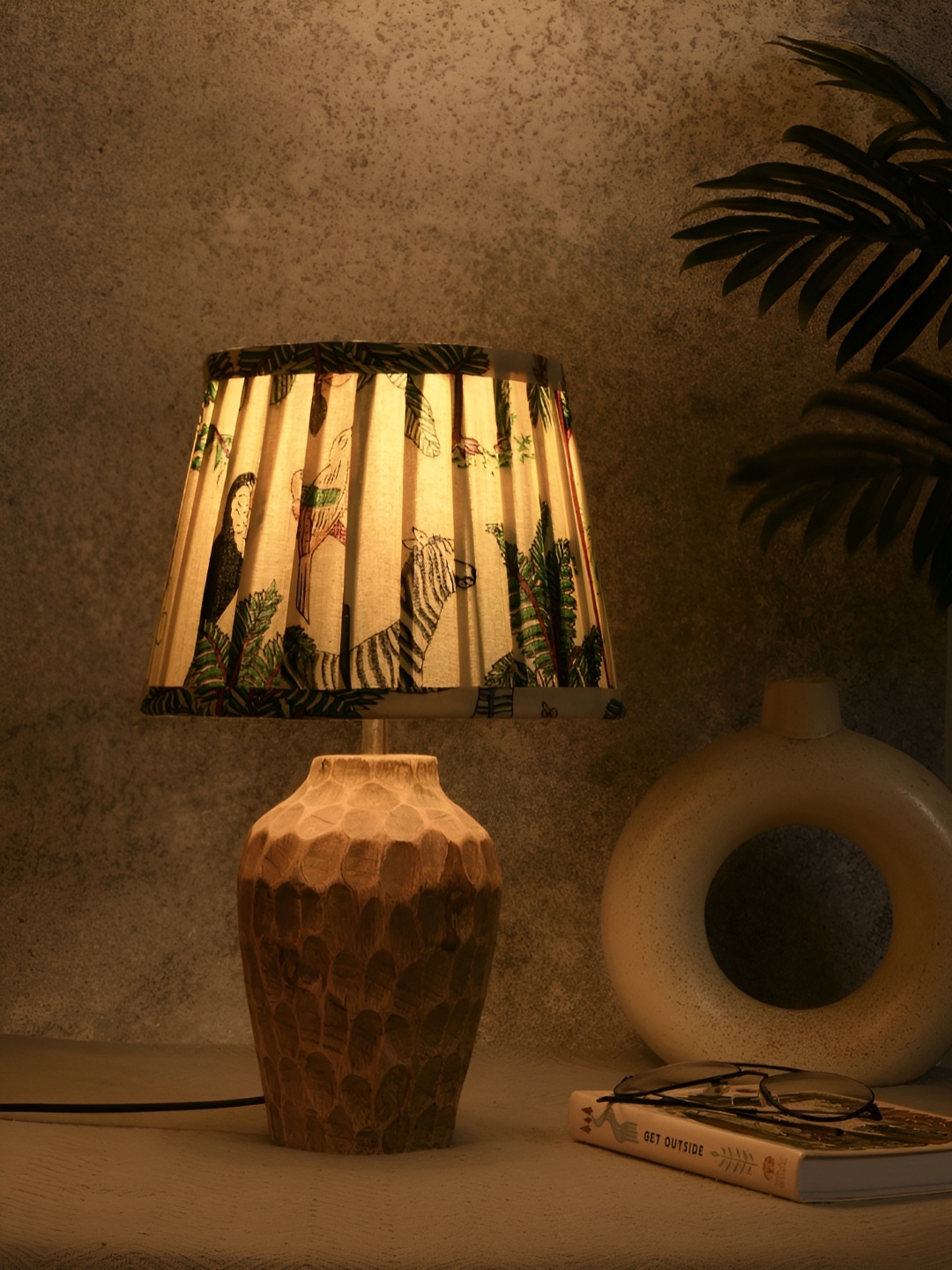 

green girgit Brown Printed Wood Triangle Table Lamp