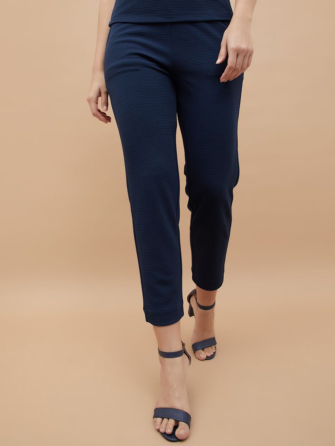 

CODE by Lifestyle Women Textured Regular Fit Trousers, Navy blue