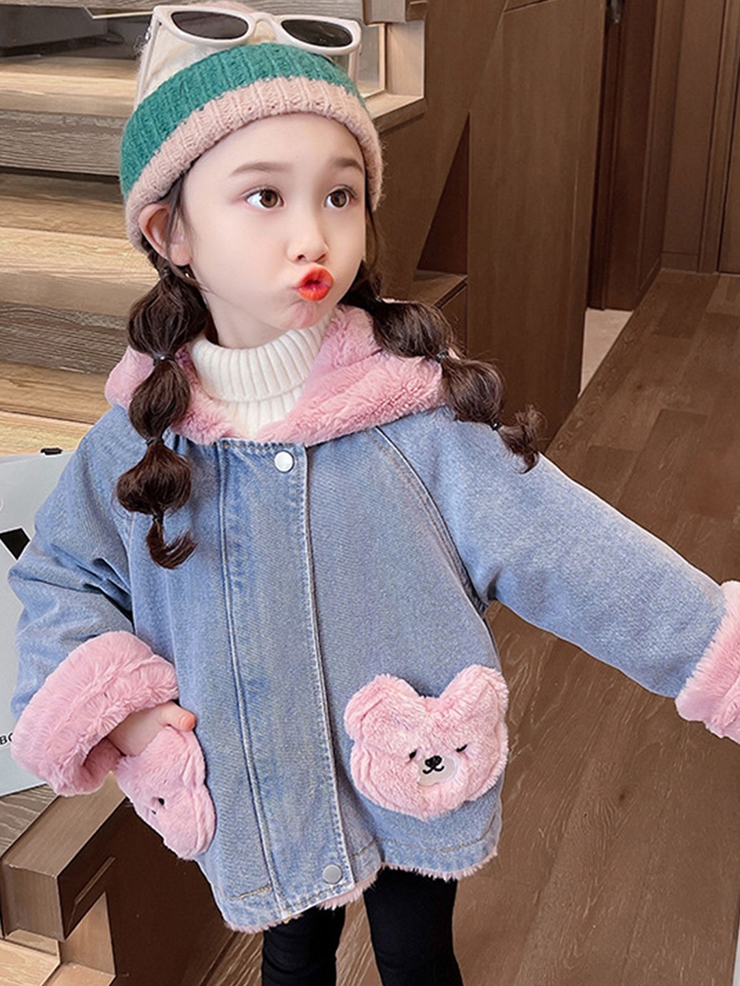 

LULU & SKY Girls Striped Bomber Jacket, Pink