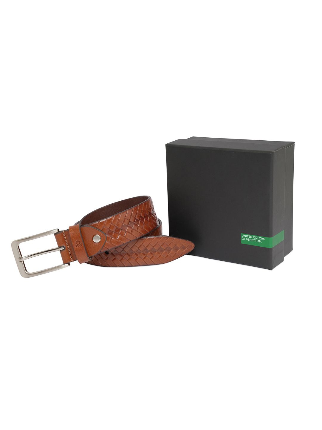 

United Colors of Benetton Men Textured Leather Formal Belt, Tan