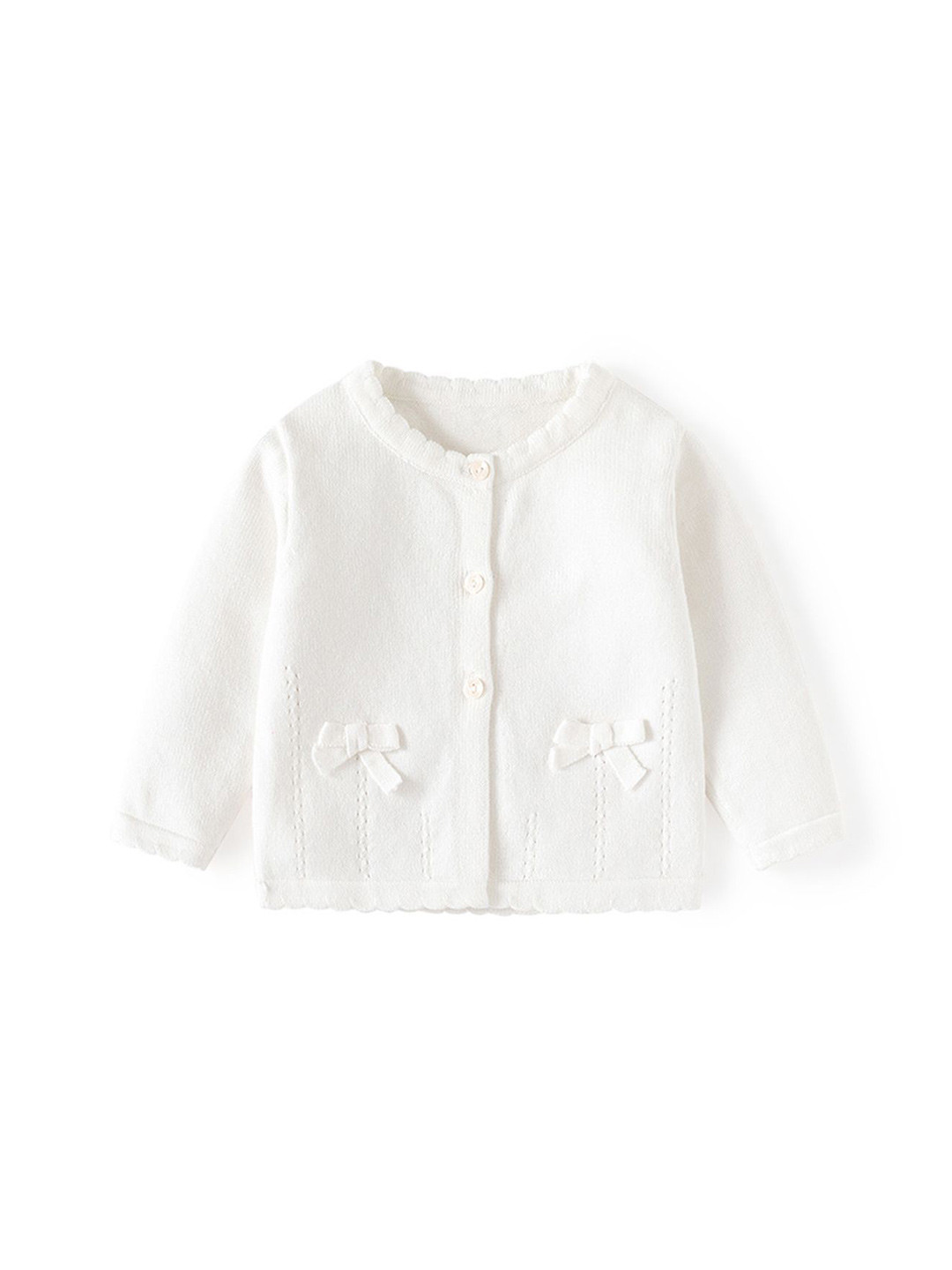 

LULU & SKY Girls Round Neck Cardigan, White