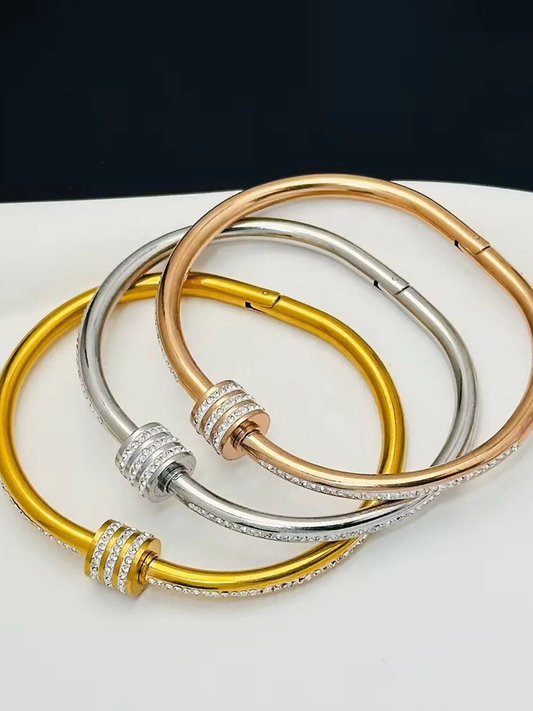 

DIVASTRI Set Of 3 Gold-Plated Stone Studded Stainless Steel Anti Tarnish Kada Bracelet